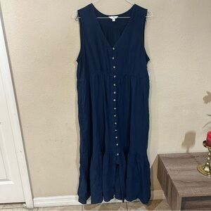 Time and Tru Dark Blue Button-Front Maxi Dress XXL